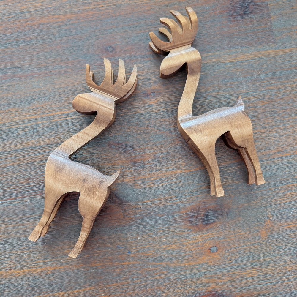 Wooden Reindeer Decor - Brown Rustic Set